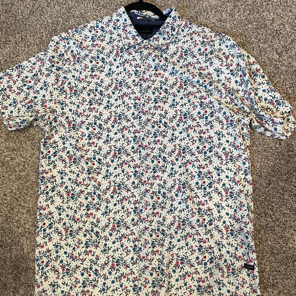 Good Man Brand - Mens Short Sleeve Button Up - White Floral - Large